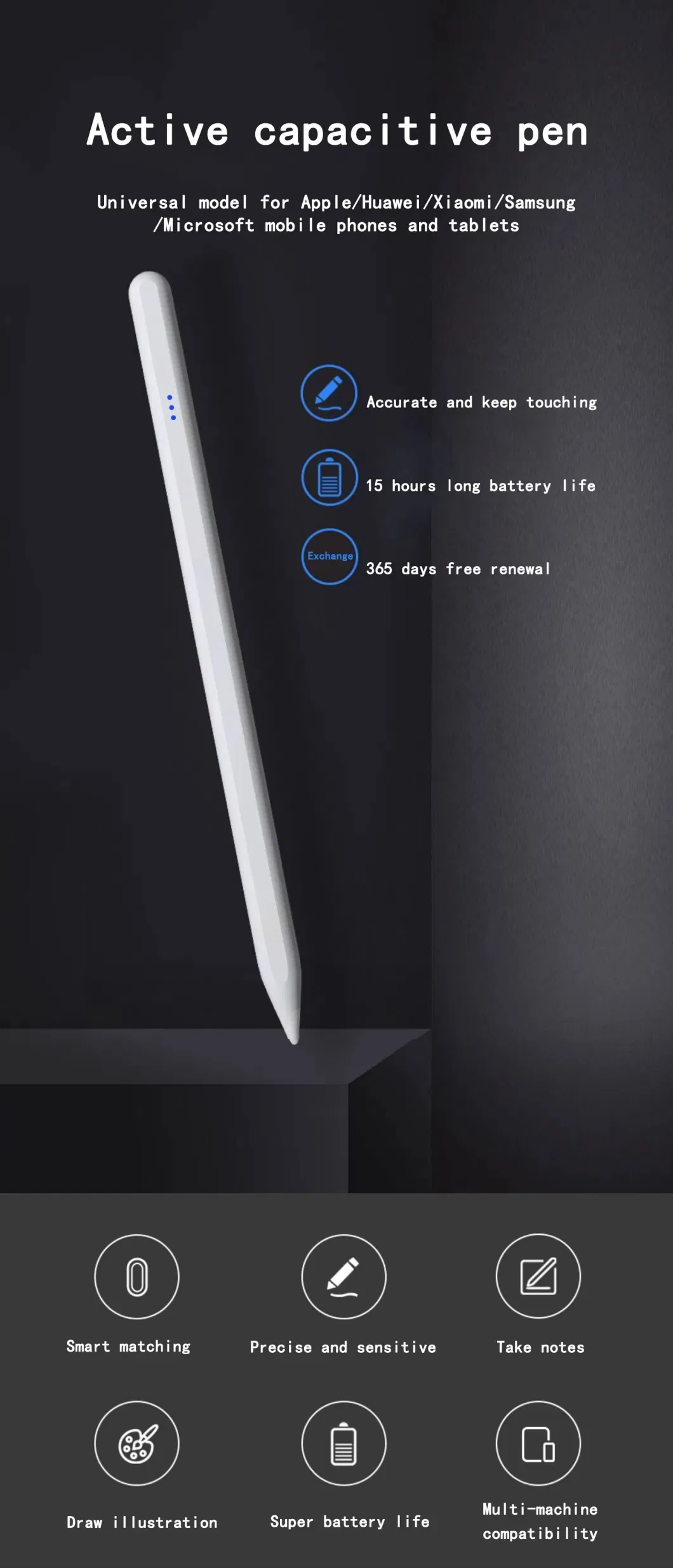 High Quaity Capacitive Stylus Touch Pen for Apple Pencil USB-C Touch Screens iPhone iPad Laptop