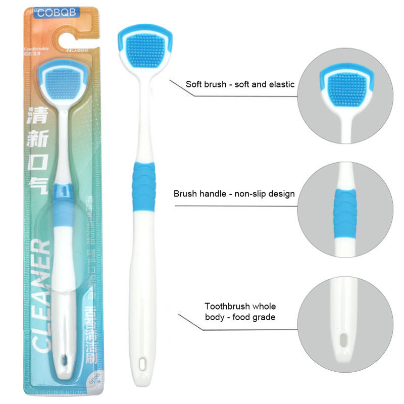 Reusable Oral Cleaning Two-Sided Silicone Tongue Coating Cleaning Brush Plastic Tongue Cleaner Scraper