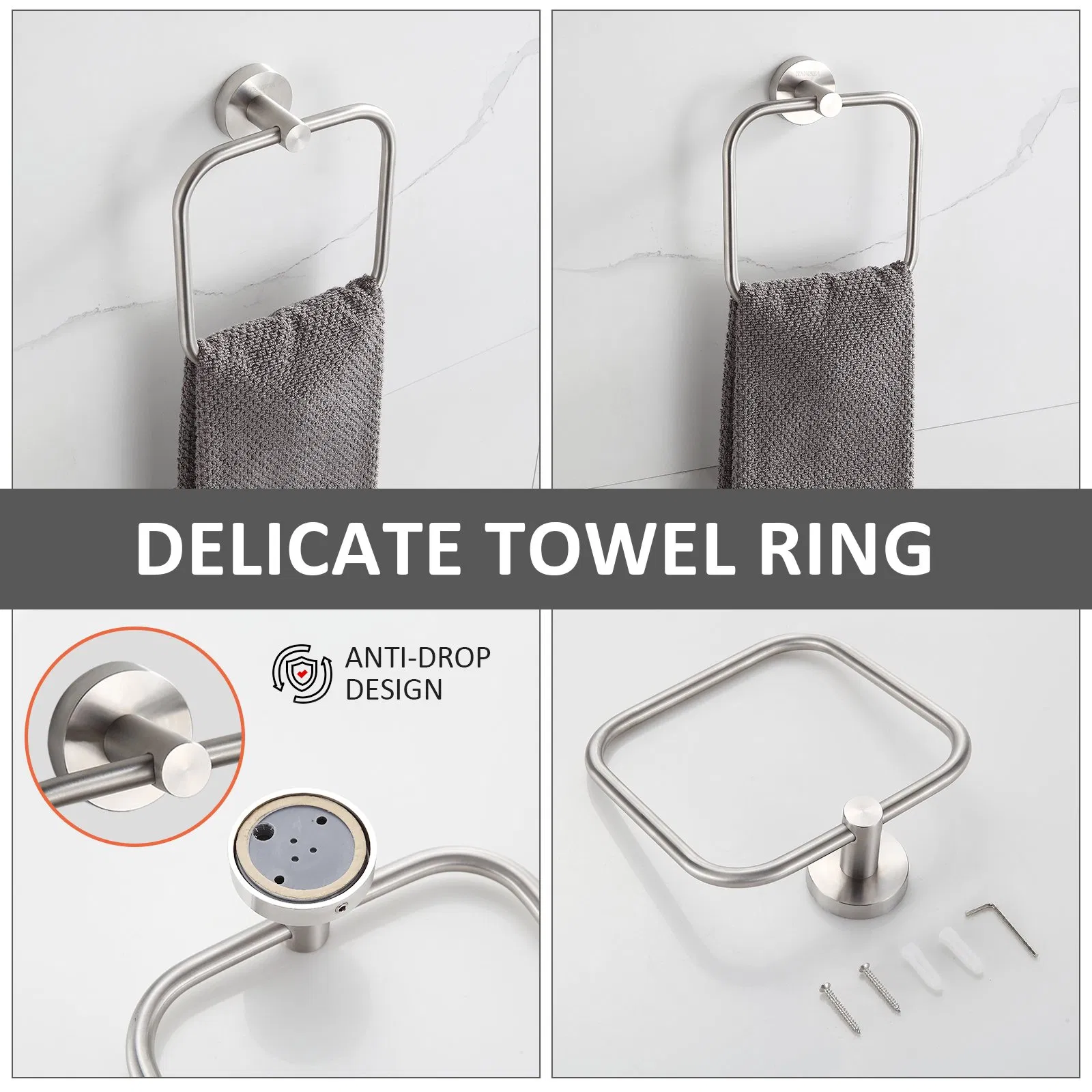 Modern Brushed Nickel Stainless Steel 4 Pieces Bathroom Accessory Set