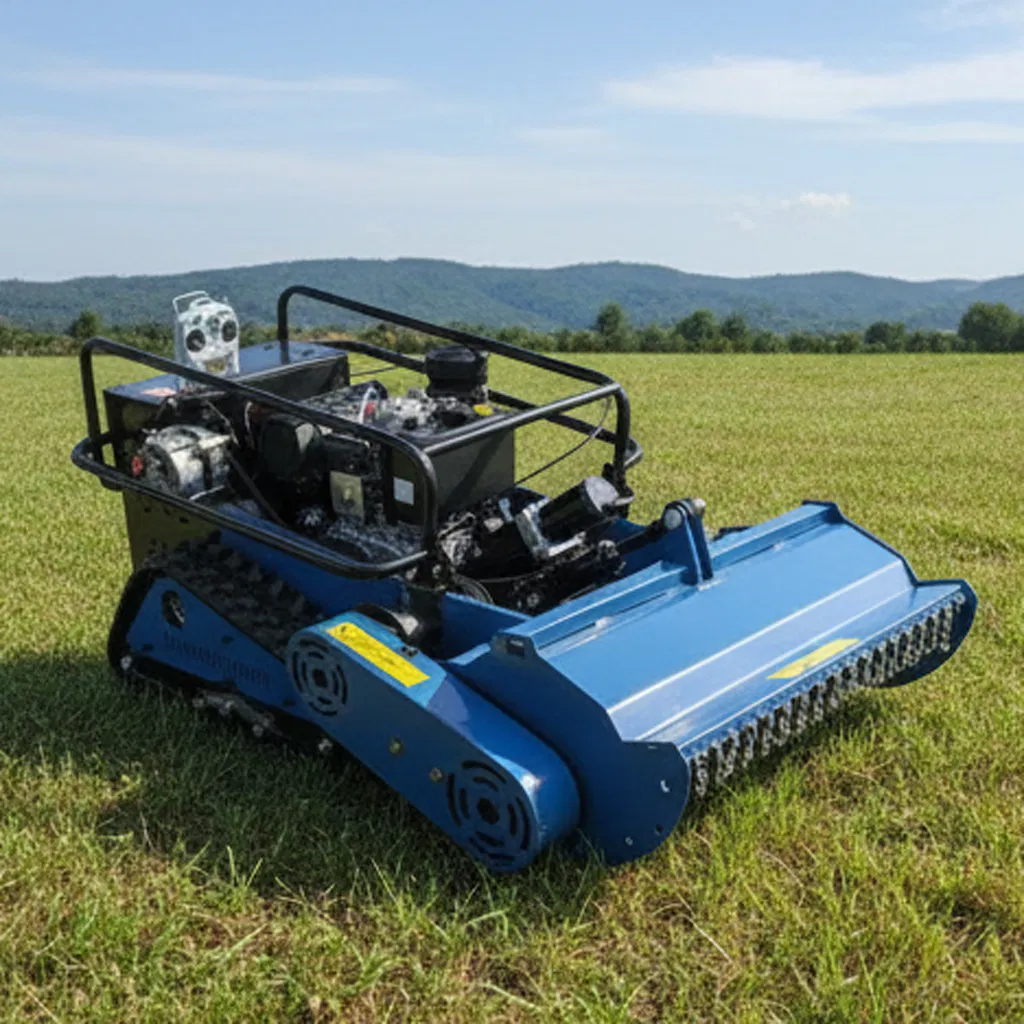 Гусеничная роторная газонокосилка с ДВС и дистанционным управлением