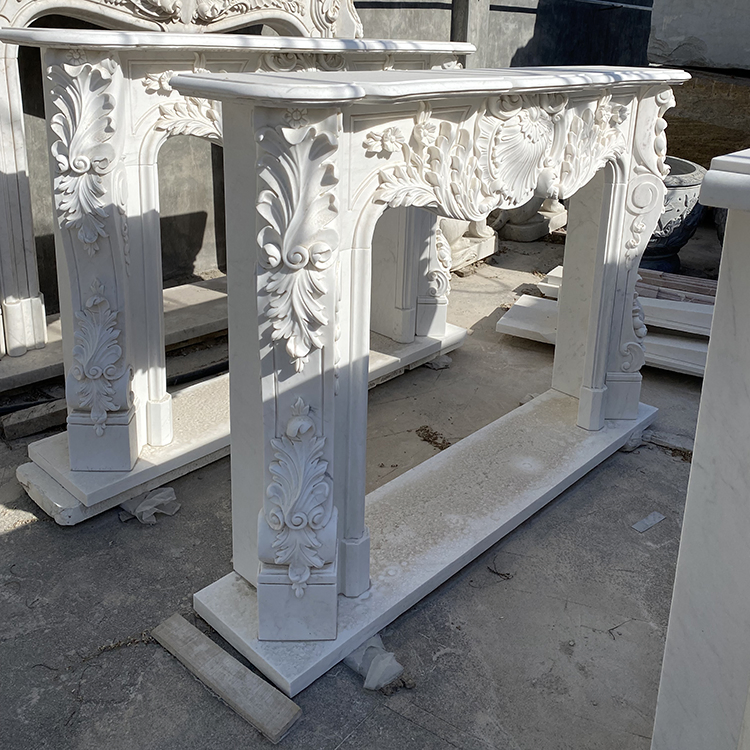 European Design Modern Indoor Hand Carved Cultured Marble Fireplace Mantel