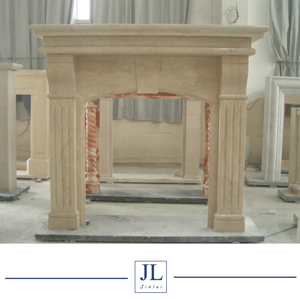 Sandstone Beige Color Fireplace Mantel Marble Fireplace Handcarving
