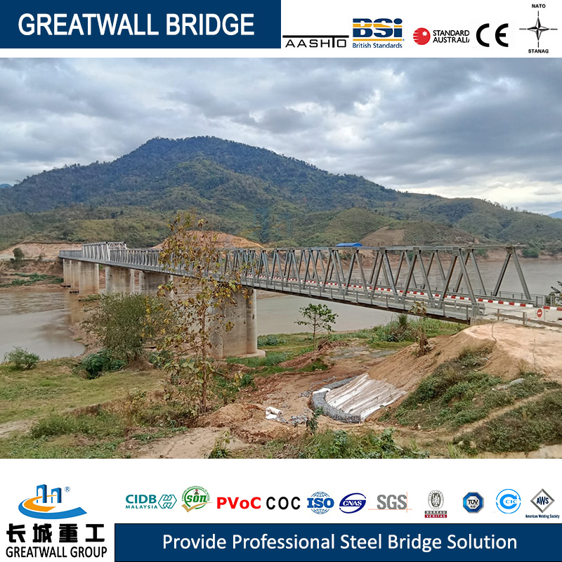 Double Lanes British Standard BS5400 Steel Bailey Bridge Connected by Bailey Pin