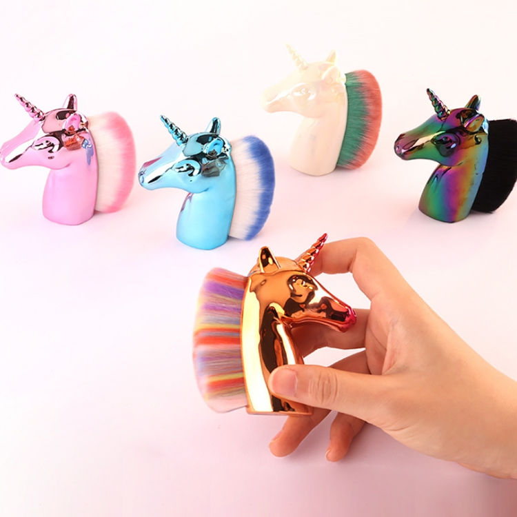 Professional Customized Manufacturer New Design Plastic Handle Nail Cleaner Brush Unicorn Synthetic Hair Unicorn Makeup Brush