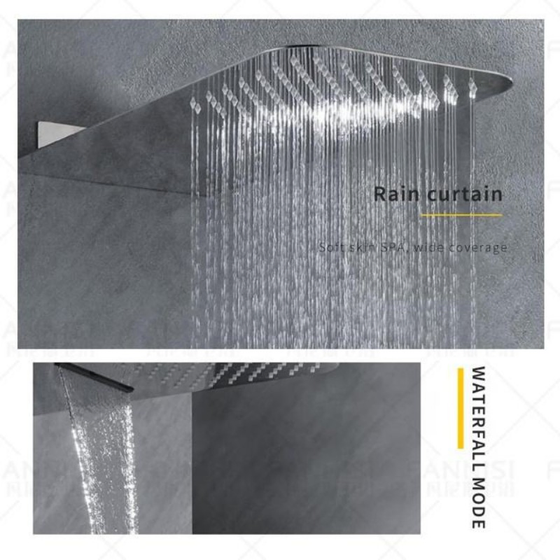 Factory Waterfall Rain SPA Shower Head in Wall Brushed Hidden Shower Mixer