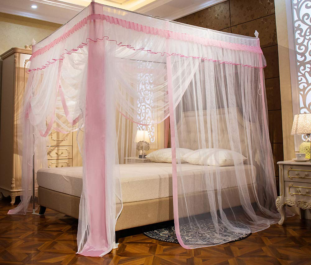Bed Canopy Curtains Ruffle Princess Post Canopy Netting Girls Kids Mosquito Net