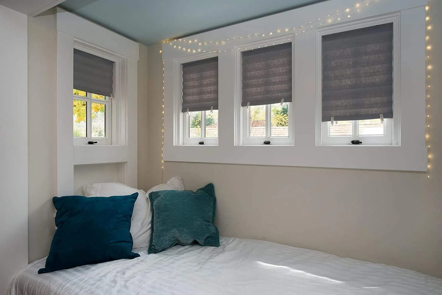 No Drill Blackout Pleated Paper Shades Easy Lift Trim-at Home Applied