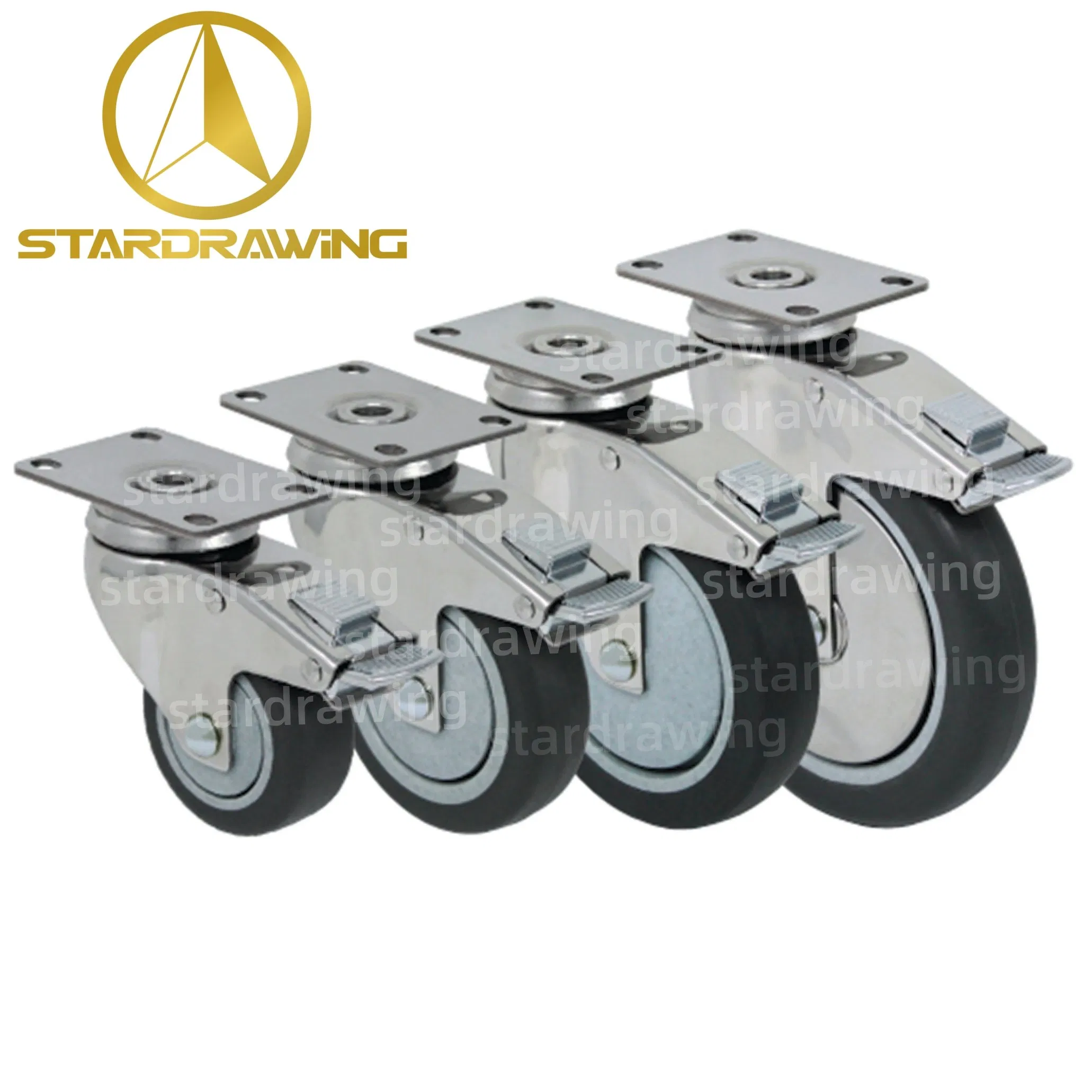 Stardrawing 3/4/5/6inch Stainless Steel Caster Wheel Braked Stainless Steel Bracket Caster