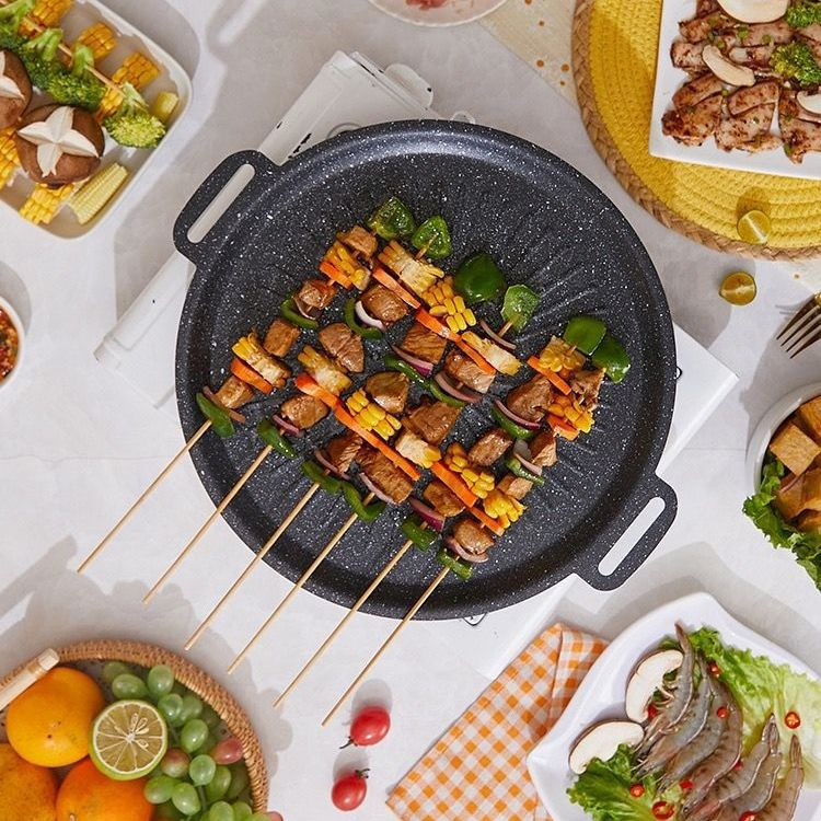 Maifan Stone Grill Pan Non-Stick Teppanyaki Korean Barbecue Pan for Home & Outdoor Use, Compatible with Induction Cooktop, Gas Stove & Butane Stove