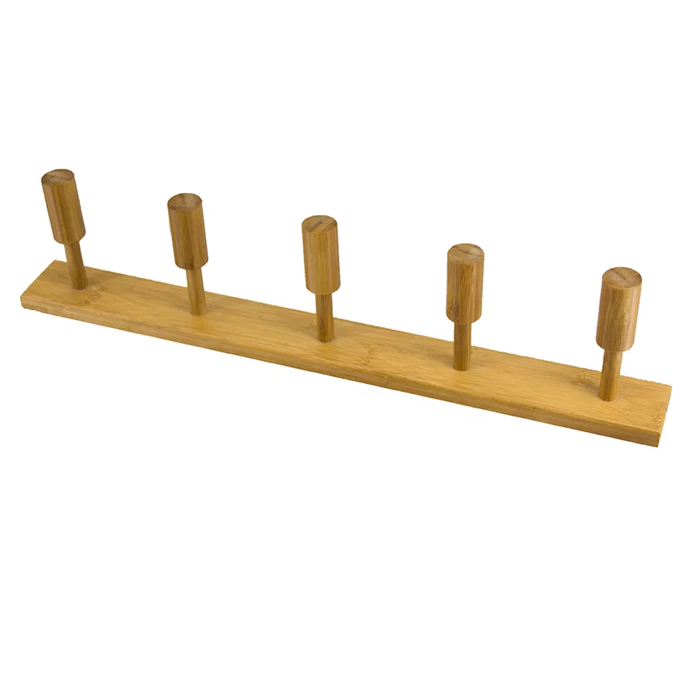 New Wall-Mounted Bamboo Bathroom Towel Rack with 5 Hooks