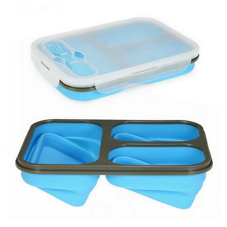 BPA Free Silicone Lunch Box Food Safe Folding Silicone Bento Box Silicone Divided Lunch Box