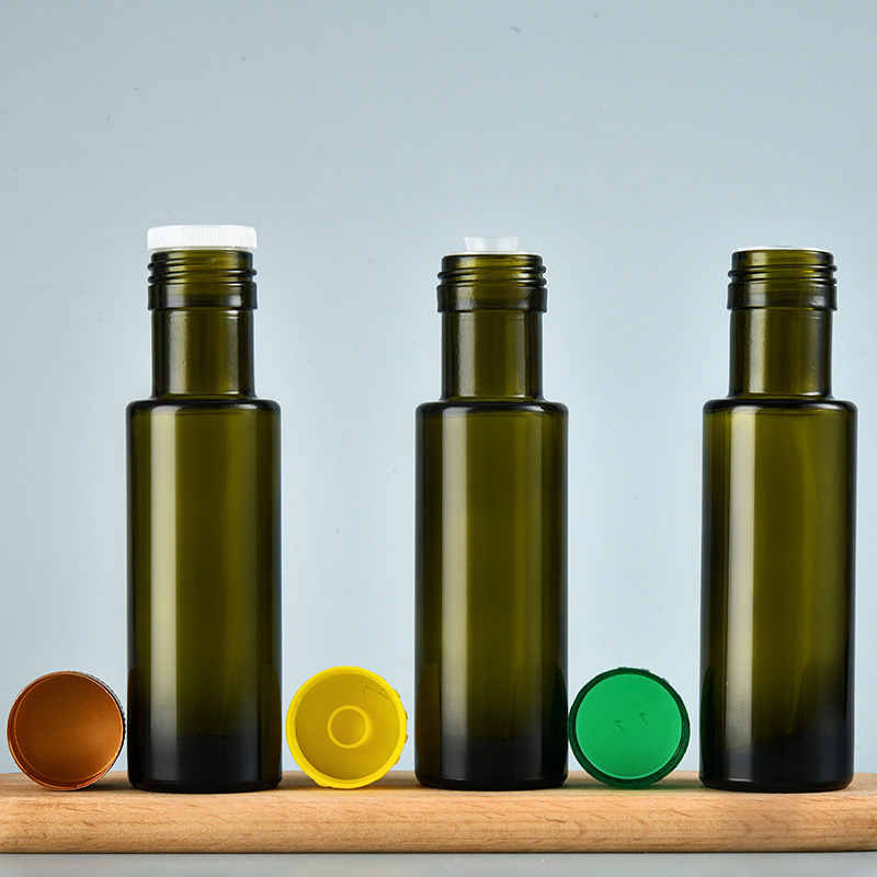 Wholesale High Quality Round Vinegar and Oil Bottle Empty Green 100ml Glass Cooking Olive Oil Bottle