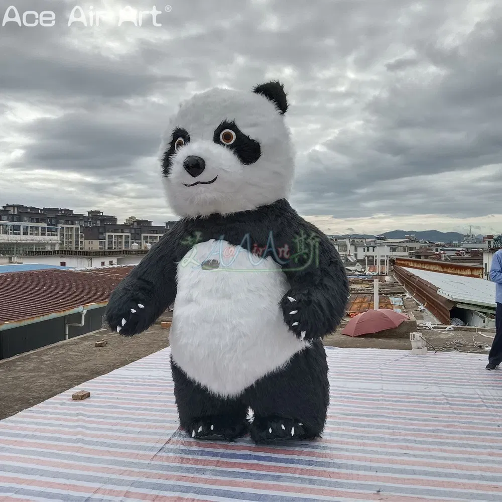 Advertising No Battery Inflatable Panda Mascot Costume Plush Stuff Walking Cartoon for Parada or Decoration