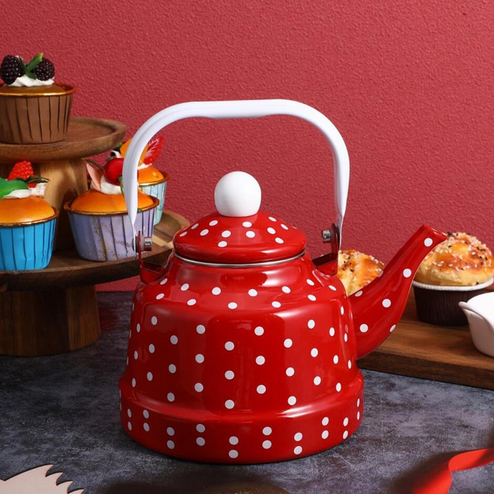 Enamel Teakettle with Handle for Stovetop Outdoor Kitchen Home Coffee
