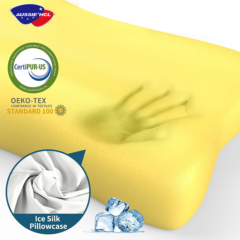Factory Price Bed Pillow Ergonomics Hotel Contour Memory Foam Pillow with Ice Silk Pillowcase