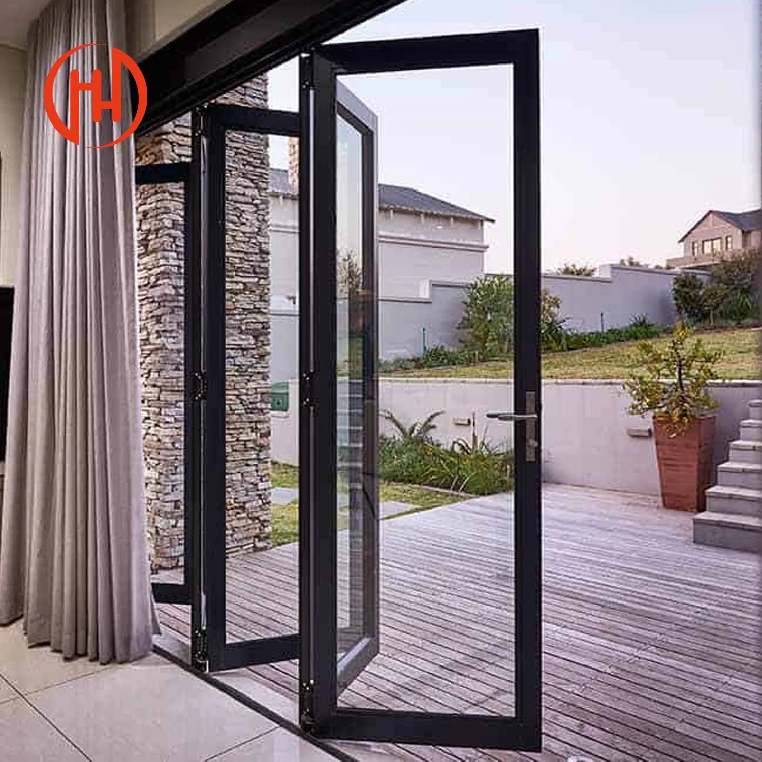 High Standard Us Au Certificated Aluminium Glass Folding Door / Bi-Fold Door