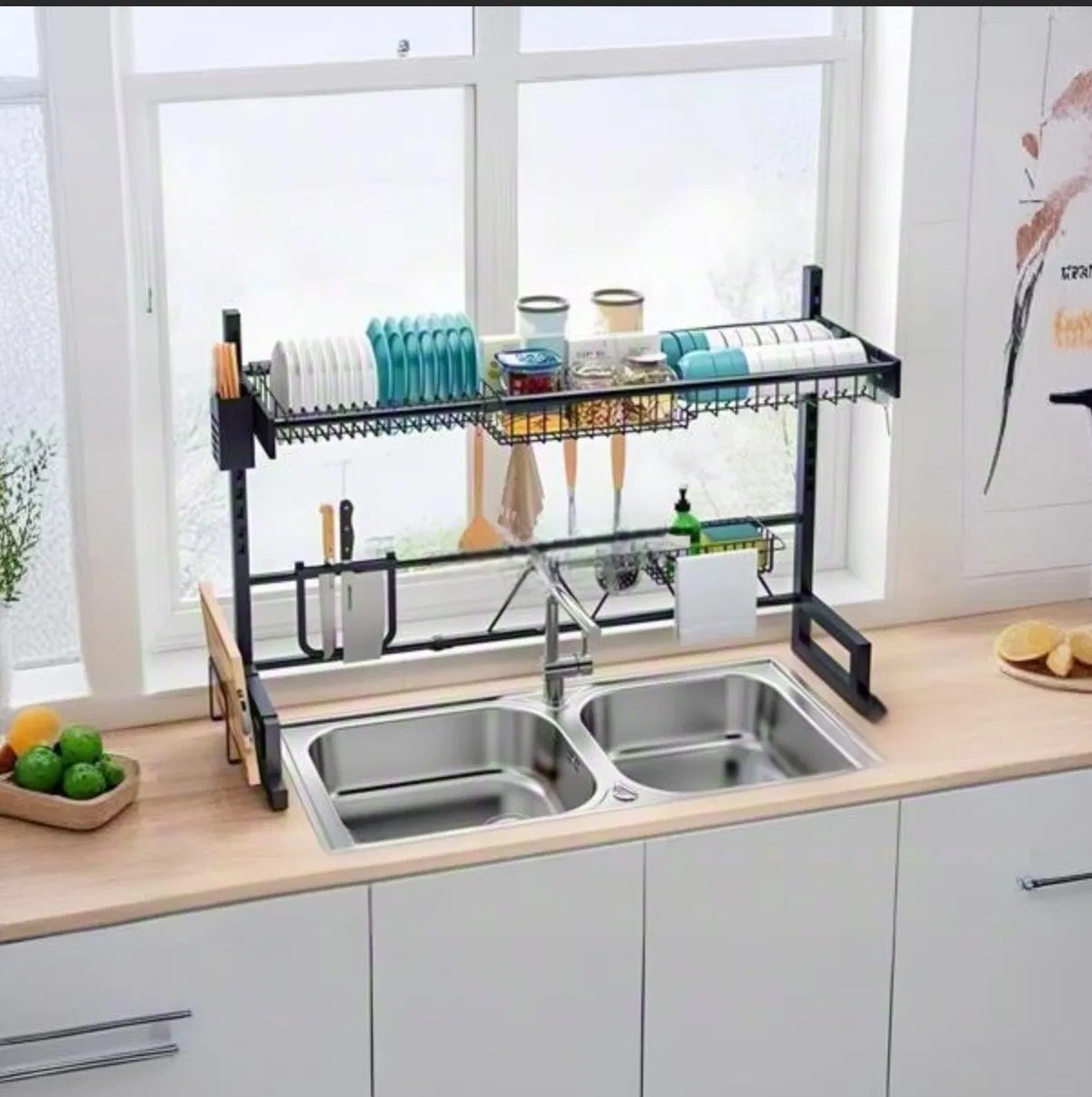 Single-Layer Stainless Steel Over Sink Shelf, Extendable Countertop Organizer with Adjustable Width for Storage and Filtering