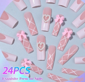 24PCS Square Fake Nails Press on Nails Removable and Daily Wear