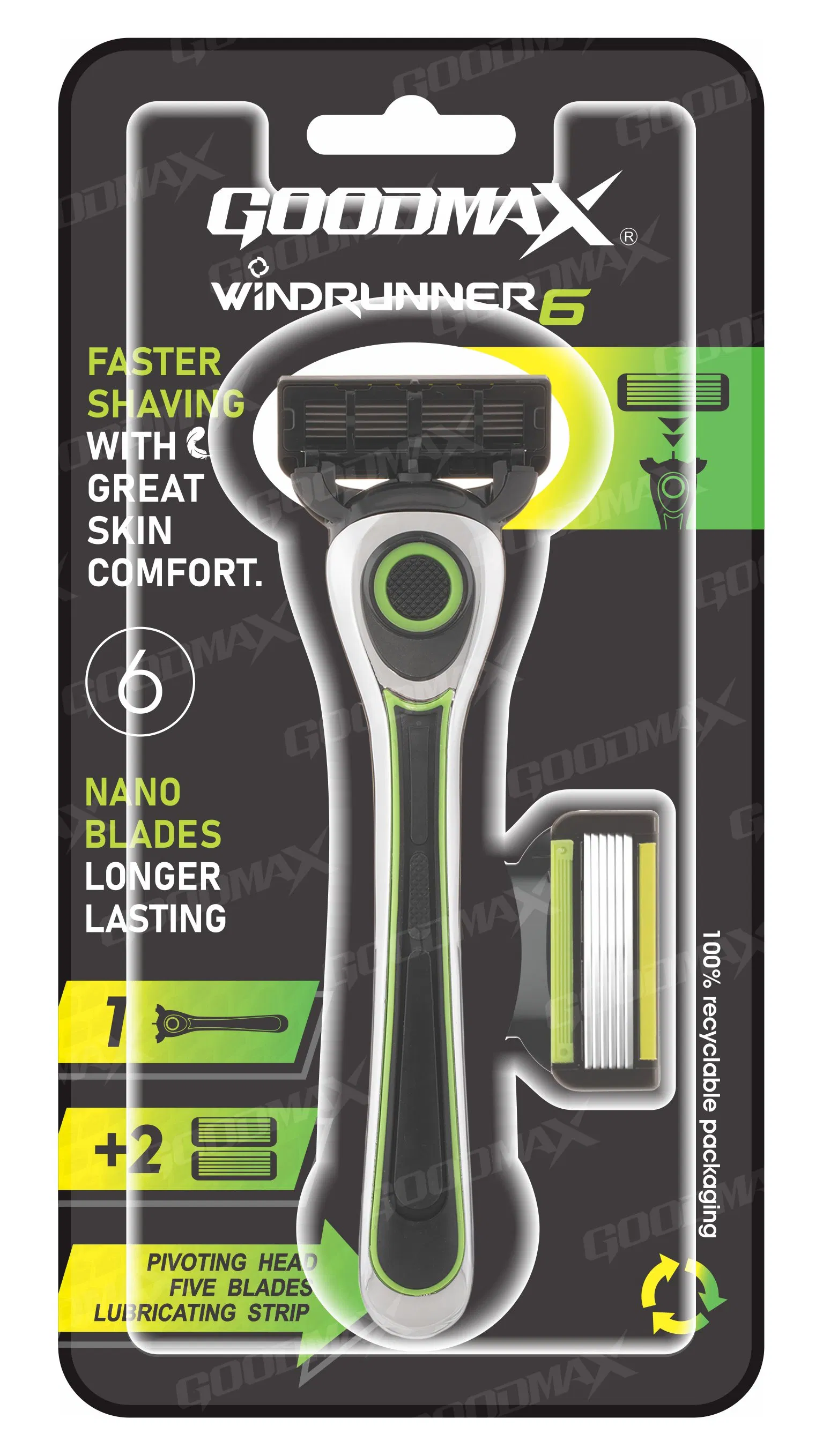 6 Blade Changeable Head Razor Open Back Design Metal Handle