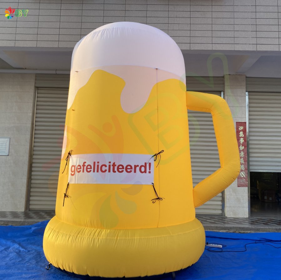 Outdoor Big Cheap Inflatable Beer Cup Balloon Can with Removable Banner for Rental Business