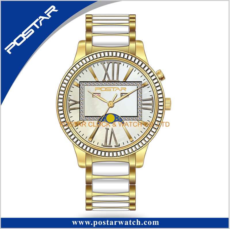 New Moon Phase Diamond Ladies Watches with Stainless Steel Band