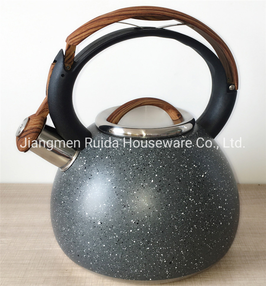 Stainless Steel Kitchenware Set Use on Stove Top 3.0 Liter Stainless Steel Water Pot with Whistling Spout in Colorful Painting and Fixable Handles