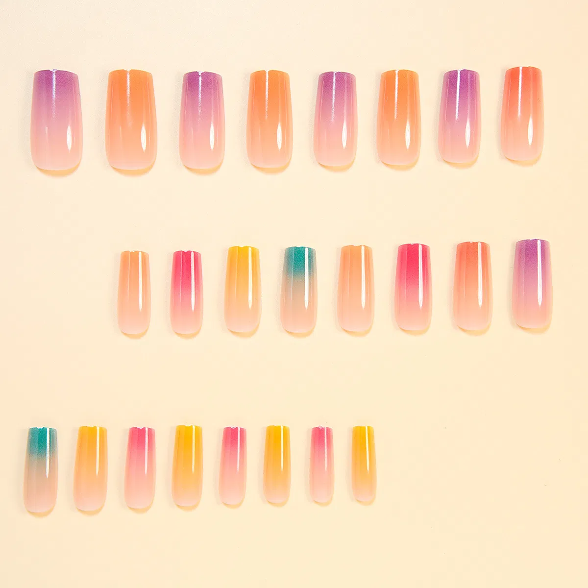 European and American Long Water Pipe Nail Candy Color Finished Nail Art Rainbow Gradient Coffin Nail Nails