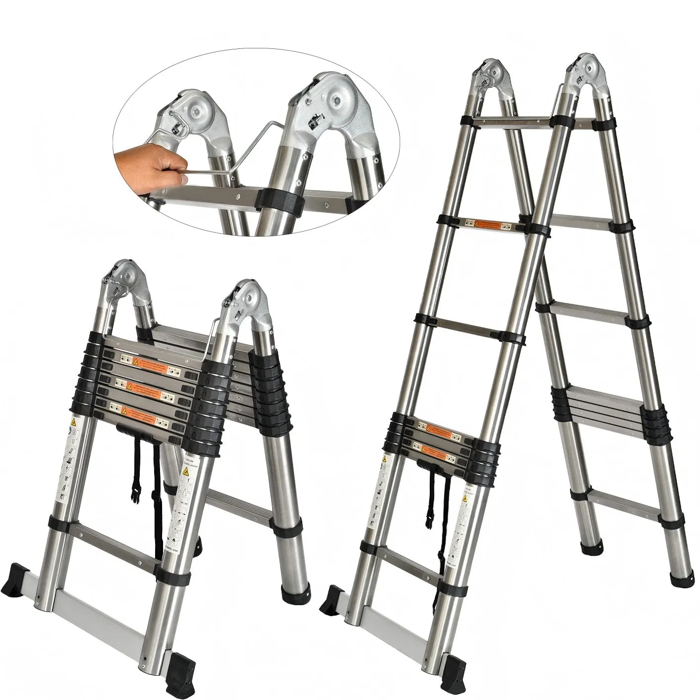 150kg Capacity Heavy Load Stainless Steel Telescopic Ladder for Construction & Industrial Use