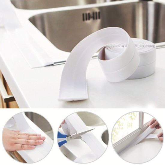 Tobs Caulk Tape Caulking Tape Sealant Strip White Caulk Tape Waterproof Self Adhesive Bathroom Tape Shower Bathtub Toilet Caulk Strip with Sealing Tool