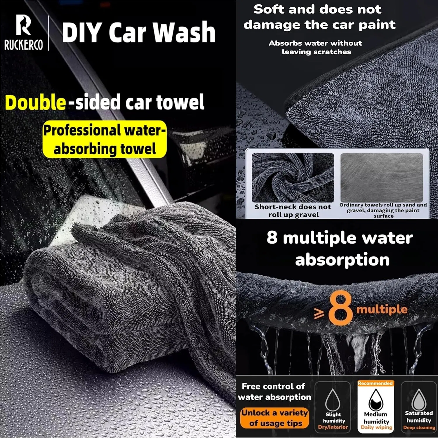 Microfiber 1200 GSM Wash Car Care Cloths Cleaning Twisted Loop Drying Towels