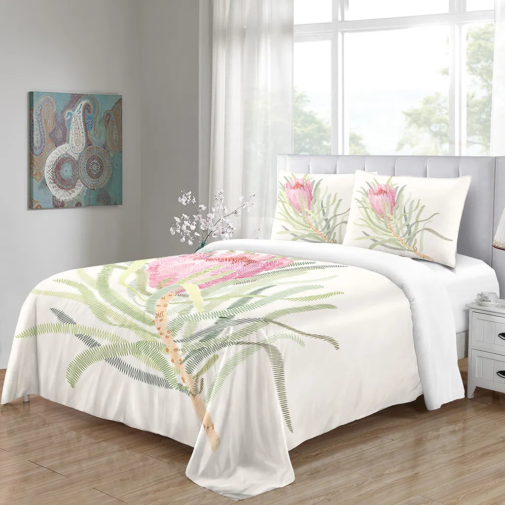 Queen Floral 3 PCS Bedding Sets, Oatmeal Plant Flowers Printed on Fluffy Comforter for All Season