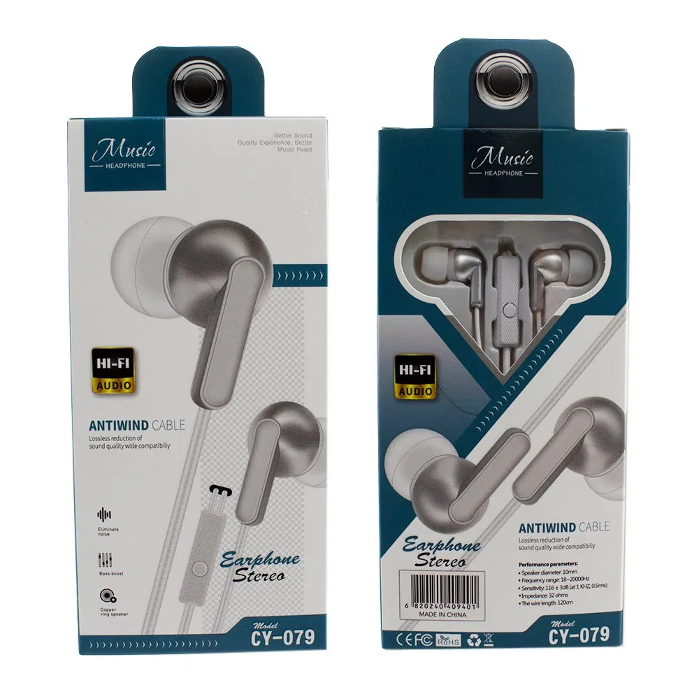 2024 New Cy-079 Selling Wired Earphone Perfect Stereo Music Headset Shark Fin 3.5mm in-Ear Earphones Headphones Custom Logo