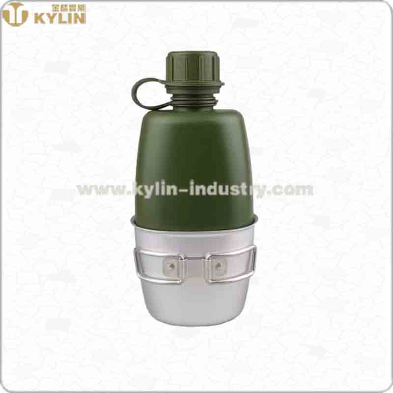 Russian 800ml Plastic Water Canteen Flask with 350ml Aluminum Mug with Handle and Cloth Bag