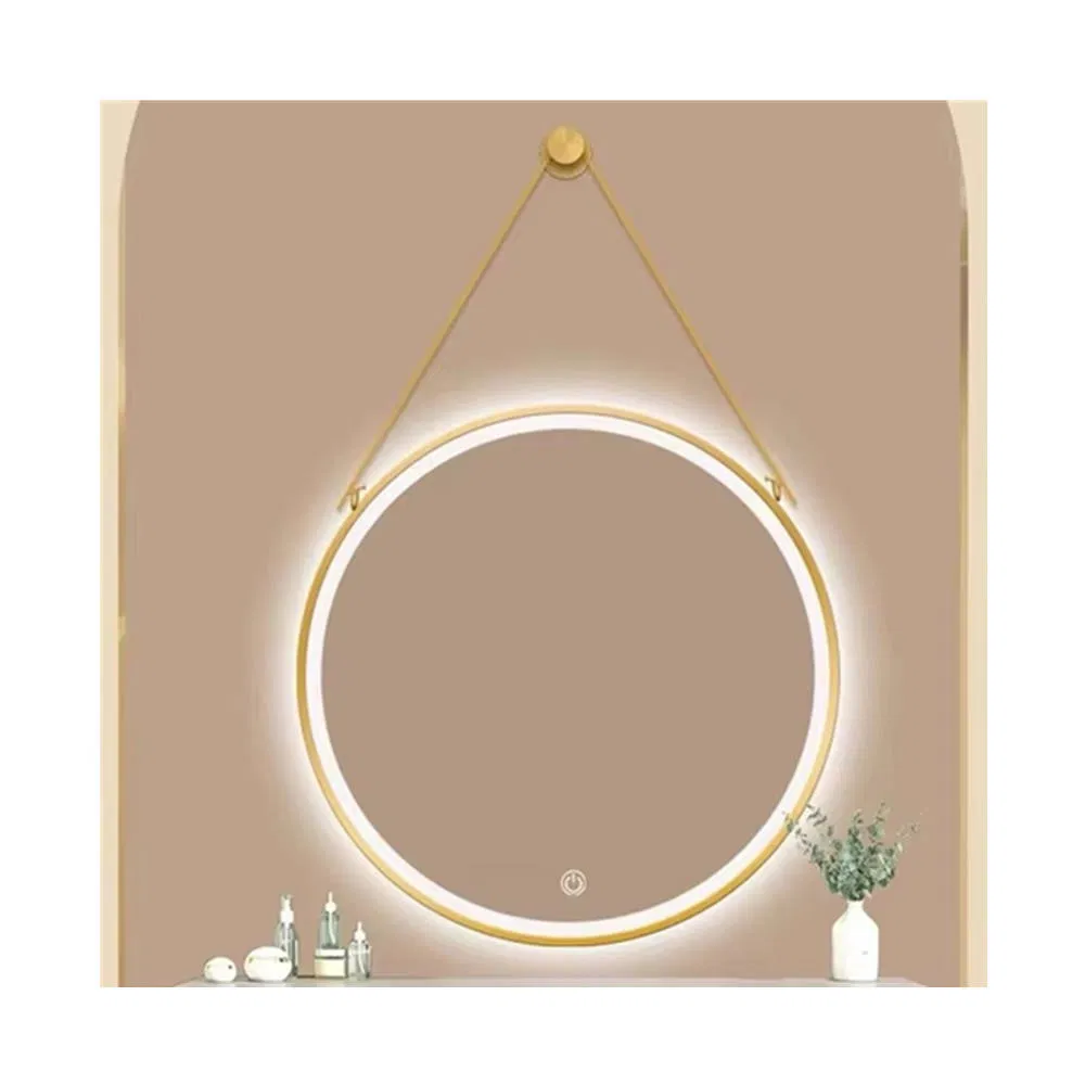 High Quality LED Mirror Defogger Magnifying Espelho Smart Touch Screen Bathroom Mirror with Gold Black Frame