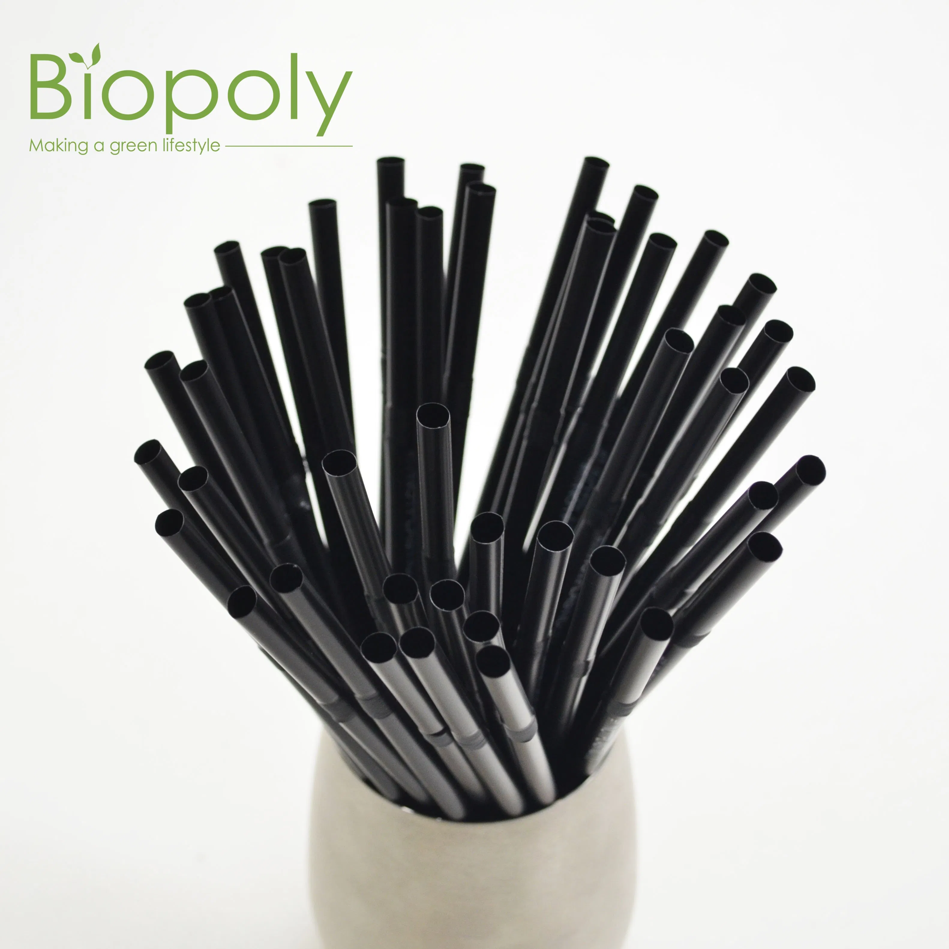 Eco Friendly Color Print Black Flexible Bend Biodegradable Drinking Straw PLA 8mm Plastic Straws
