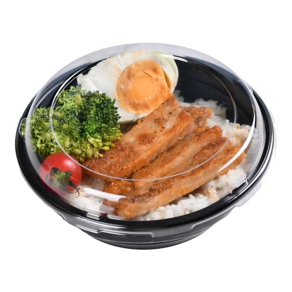 23 Oz Disposable Black White Healthy Meal Prep Togo Ramen Bowl with Lid
