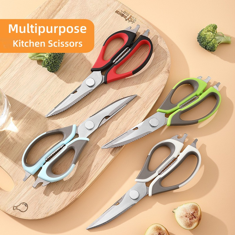 Kitchen Scissors with Magnetic Holder Heavy Duty Kitchen Shears Meat Scissors Multifunctional Stainless Steel Cooking Poultry Scissors for Household-3.0mmblk-Hz