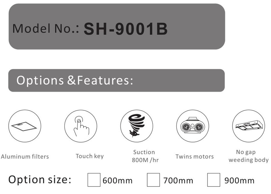 Hgi Ventilating Fan Grease Exhaust Chimney Ventilator Slim Range Hood Sh-9001b