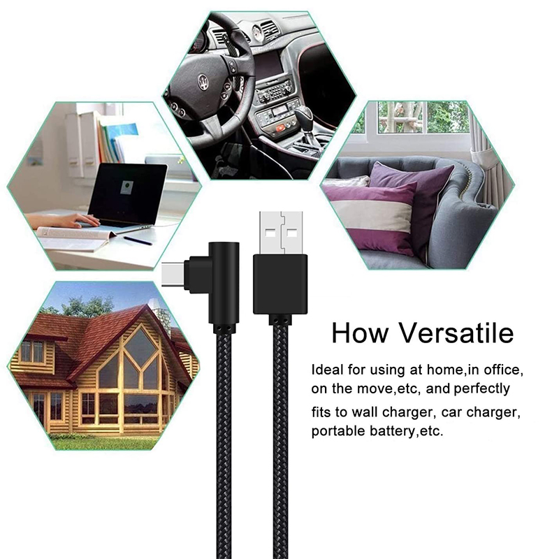 Wholesale Micro Fast Black Nylon Braided Micro USB 2m Cell Phone Charger Long Right Angle Data Cable