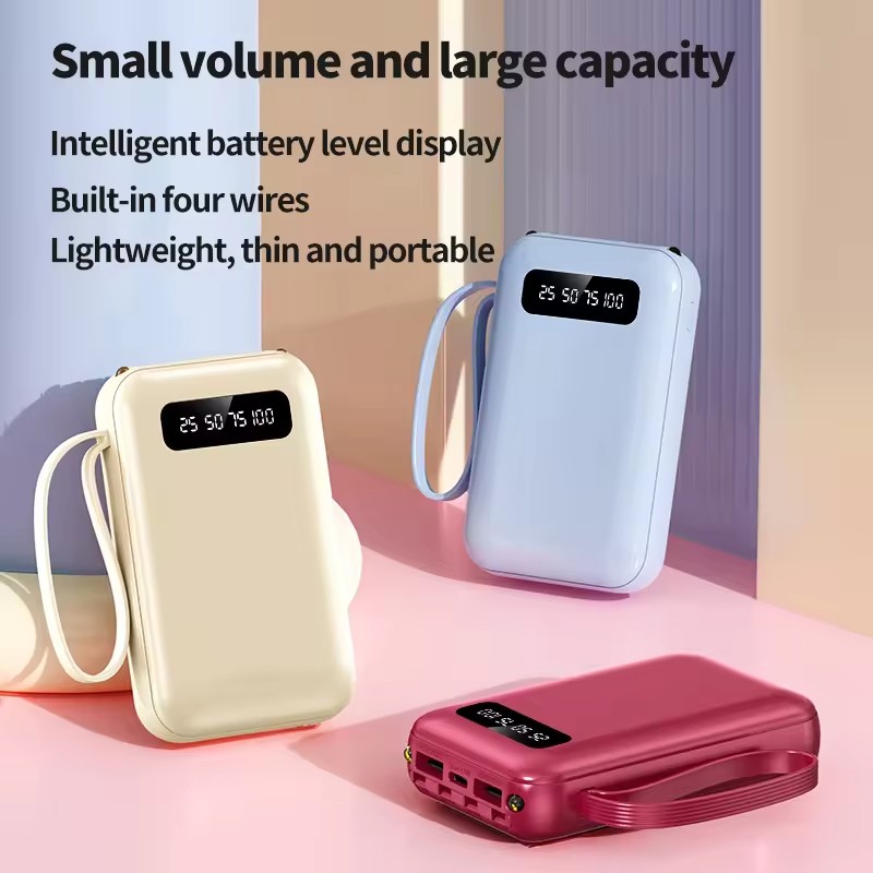 10000mAh Portable Power Bank with Built-in Cable, Compatible with Multiple Devices