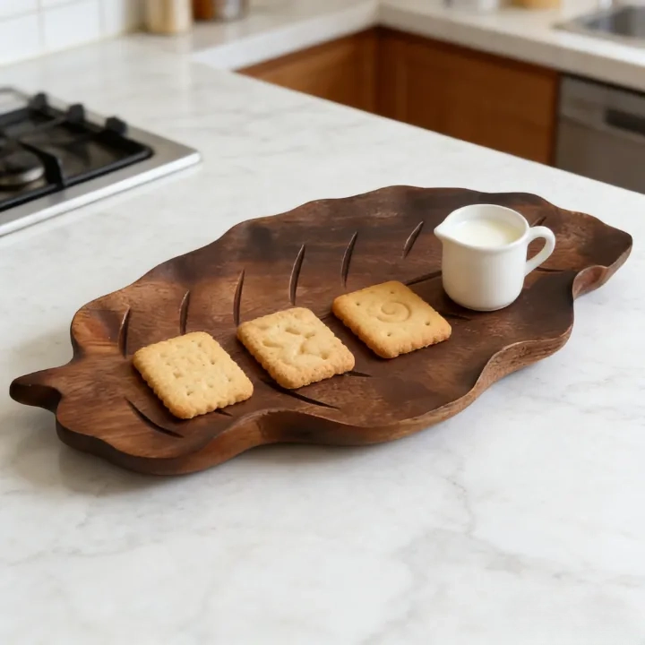 Smooth Curved Edge Platter Ideal for Presenting Appetizers Snacks and Small Desserts Wooden Tray