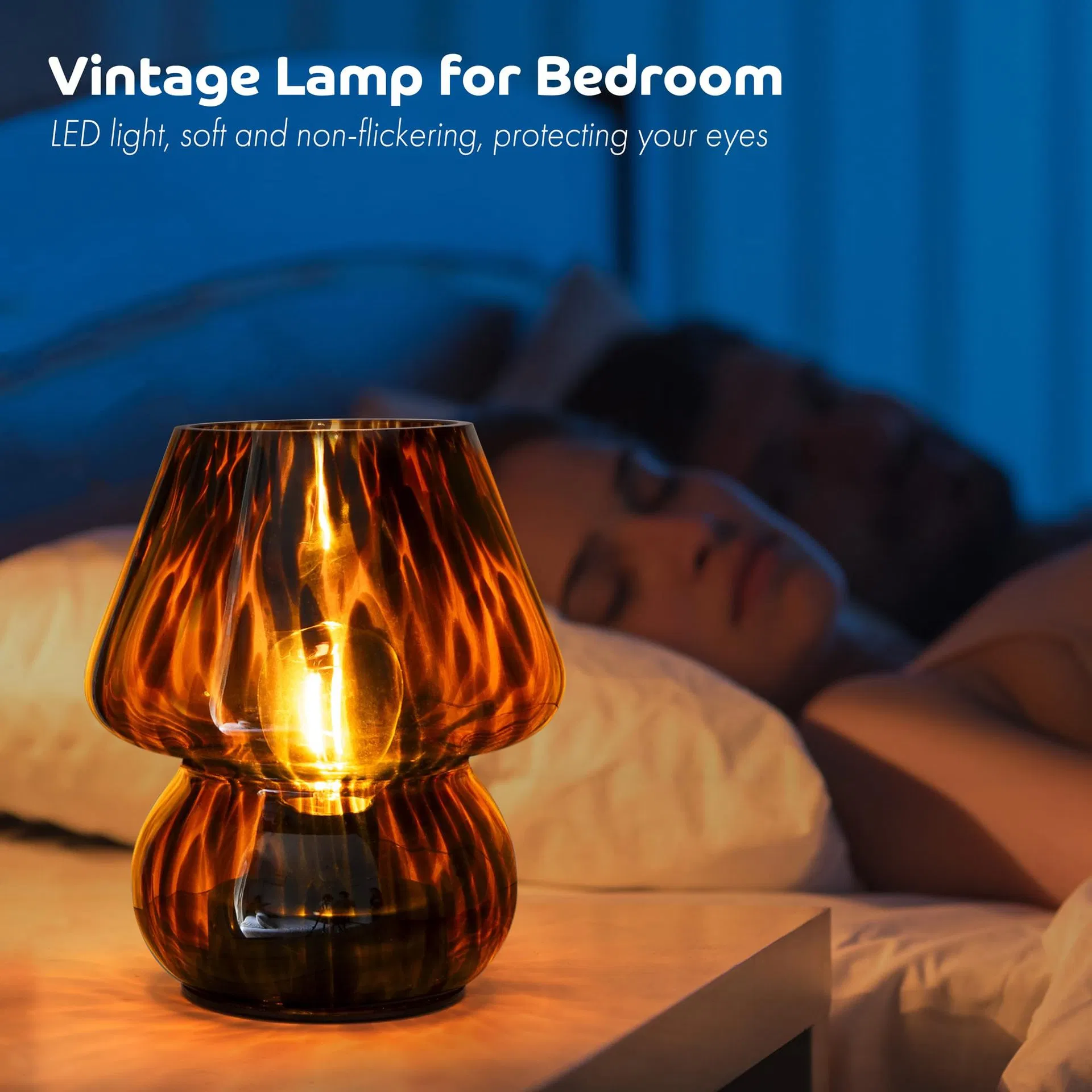 Small Retro Mushroom Lamp Bedroom Black Desk Lamp Semi Transparent Glass Stepless Dimming Aesthetic Murano Home Decoration Life