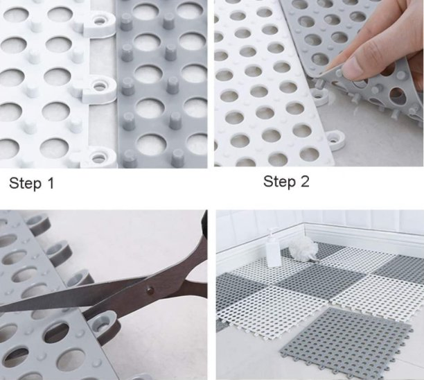 Interlocking Rubber Floor Tiles - 11.8 Inches Each Side - Wet Areas Like Pool Shower Locker-Room Bathroom Bath Mat