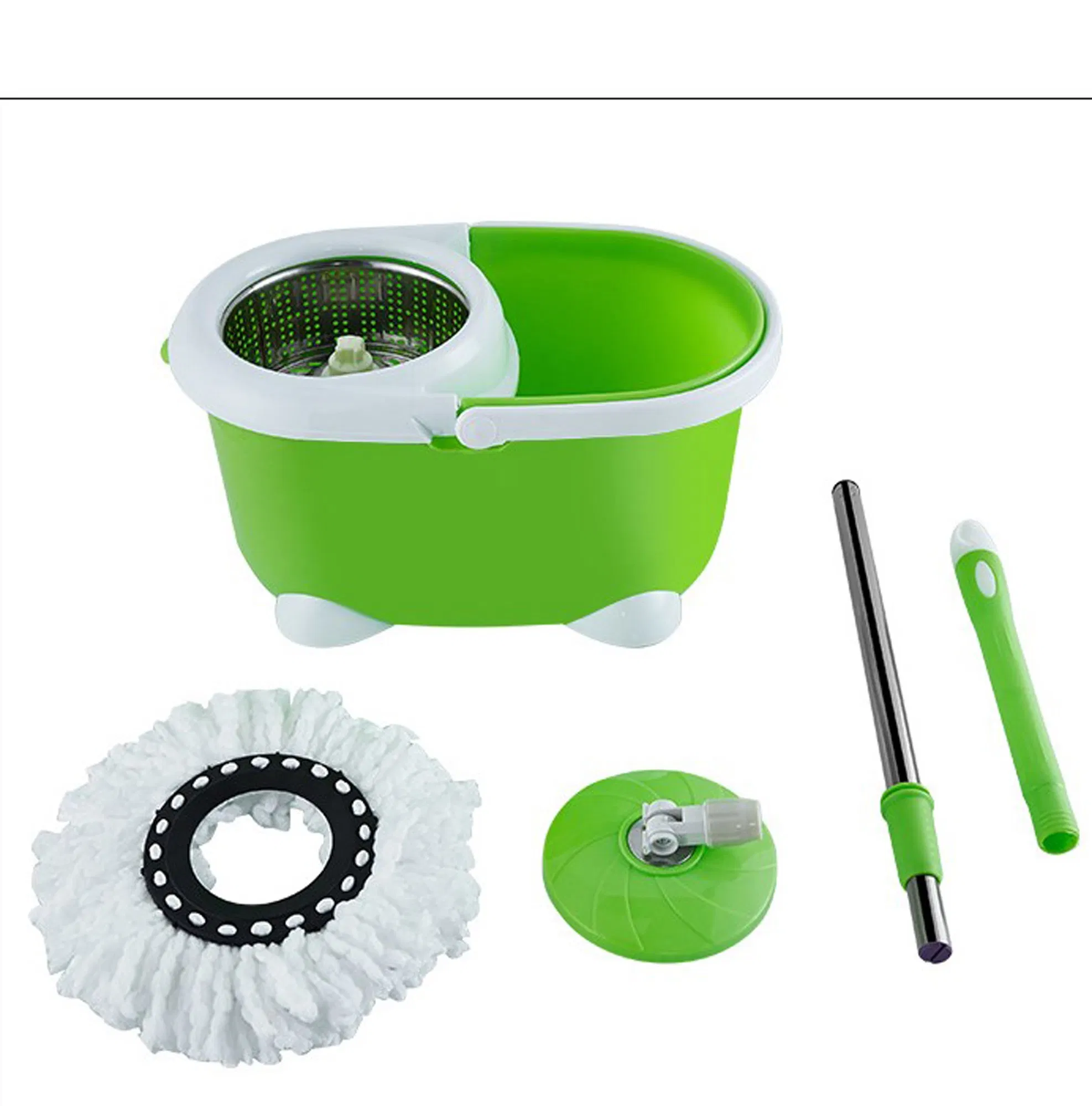 Floor Cleaning System 2 Gallons Green White All-in- One Microfiber Spin Mop and Bucket