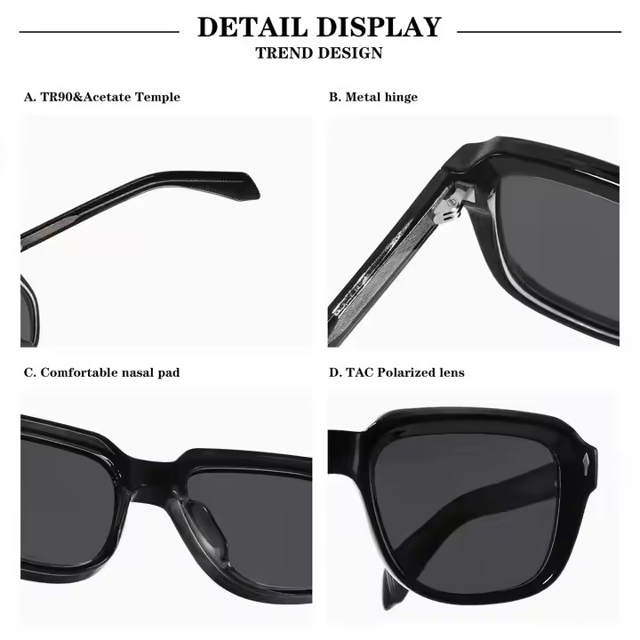 High Quality Custom Logo Tr90 Thick Frame Sunglasses Luxury Brand Custom Logo Acetate Sun Glasses