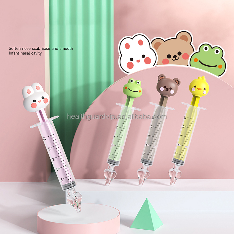 Cute Animal Designs 10ml Syringe Nose Irrigator BPA Free Soft Silicone Tip Baby Nasal Aspirator with CE