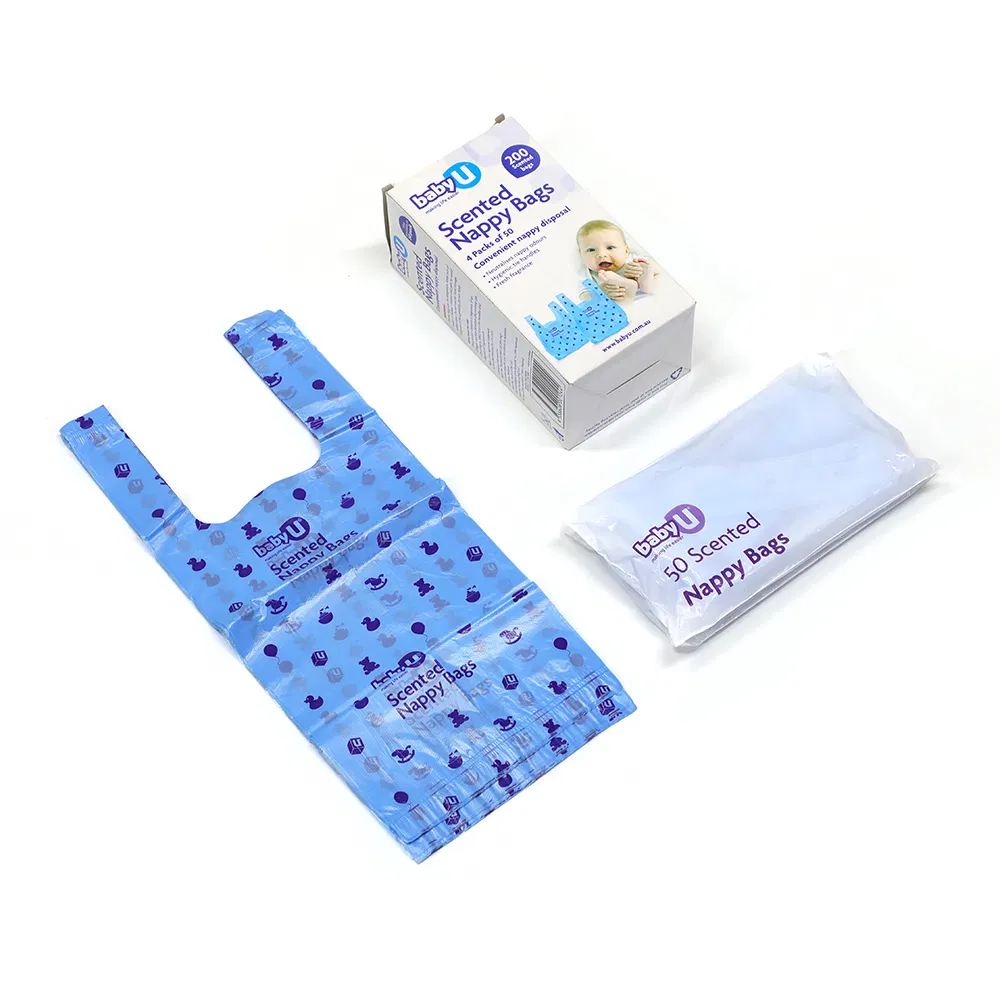 Factory Price Disposable, Biodegradable, Green, Environmentally Friendly, Hygienic, Clean and Convenient Fragrance Customzied Printed Baby Plastic Diaper Bag