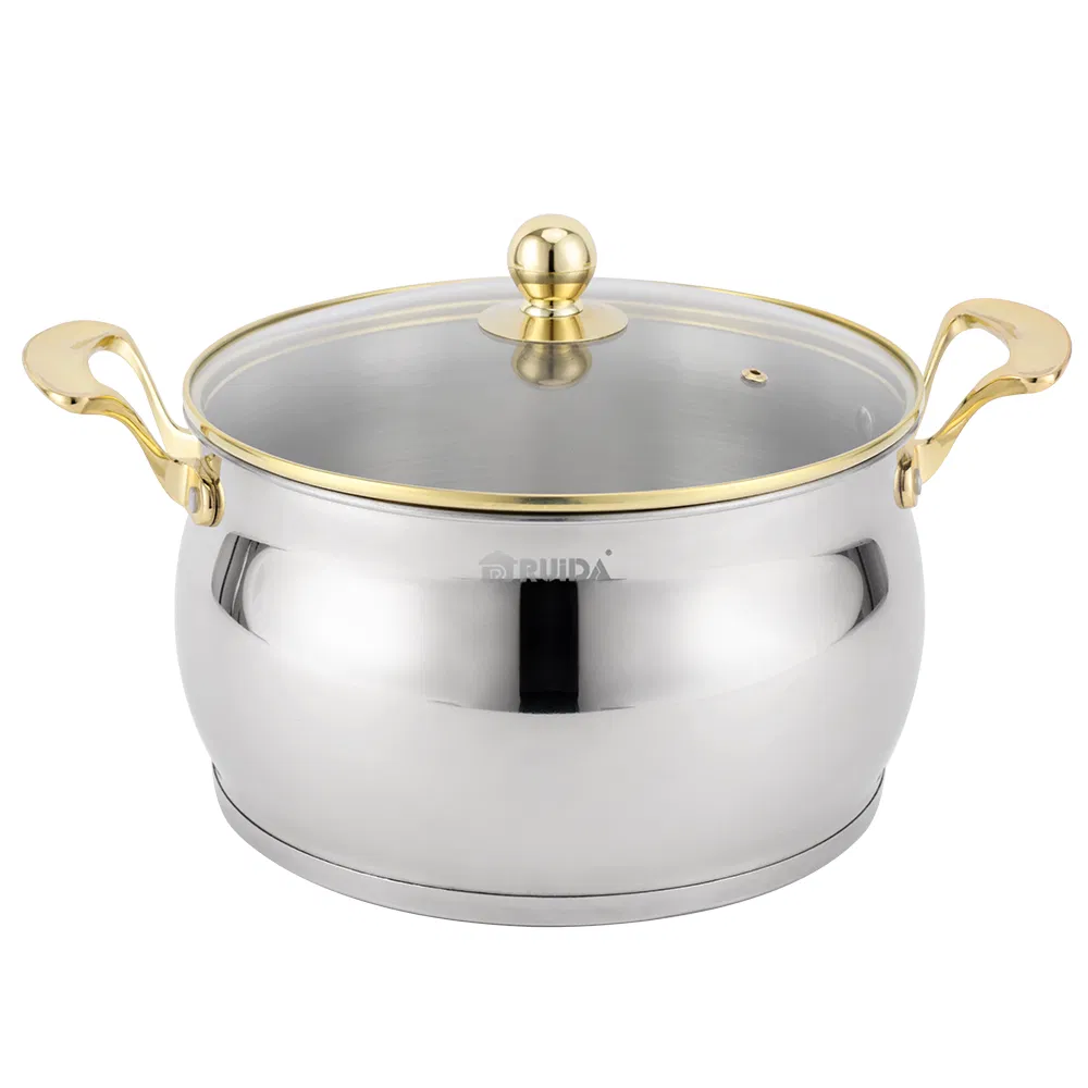 Big Capacity 6PCS Big Belly Shape Golden Plated Zinc Handle Casserole Set