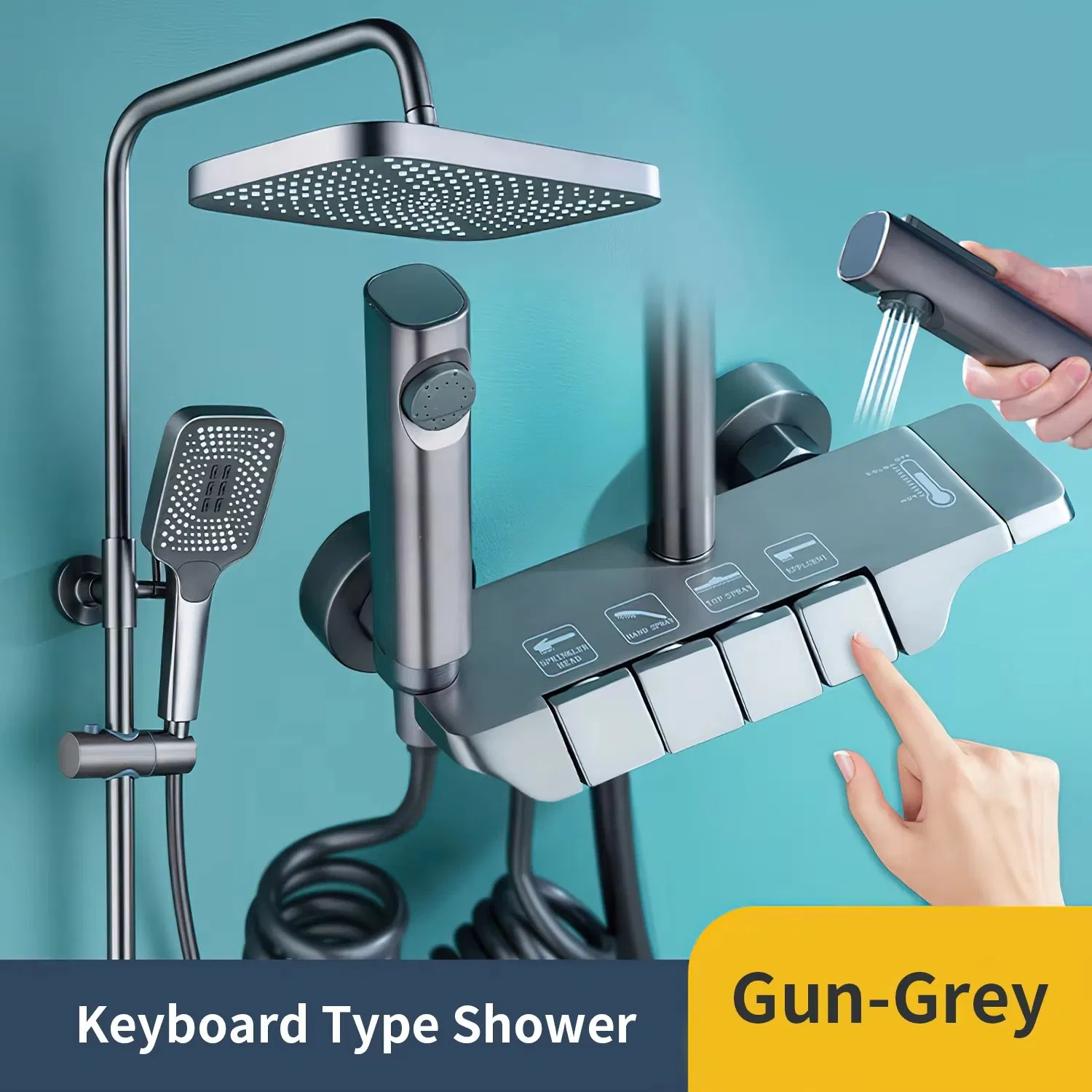 Luxury Wall Mounted Shower Set Hot&Cold Shower System Multifunction Piano Keys Style Shower Head Set for Bathroom