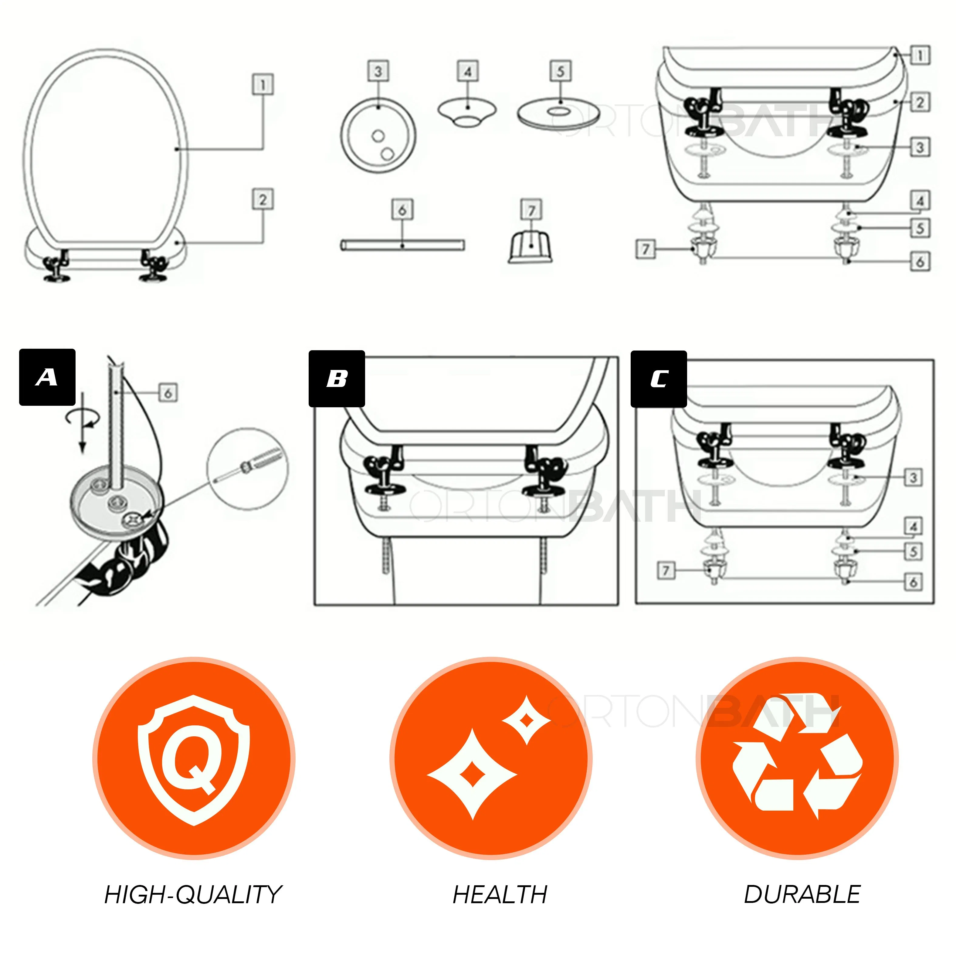 Ortonbath Elongated Bamboo Toilet Seat with Lid Quick Release Slow Close Zinc Alloy Strong Hinges Natural Bamboo Natural Wood Toilet Seat